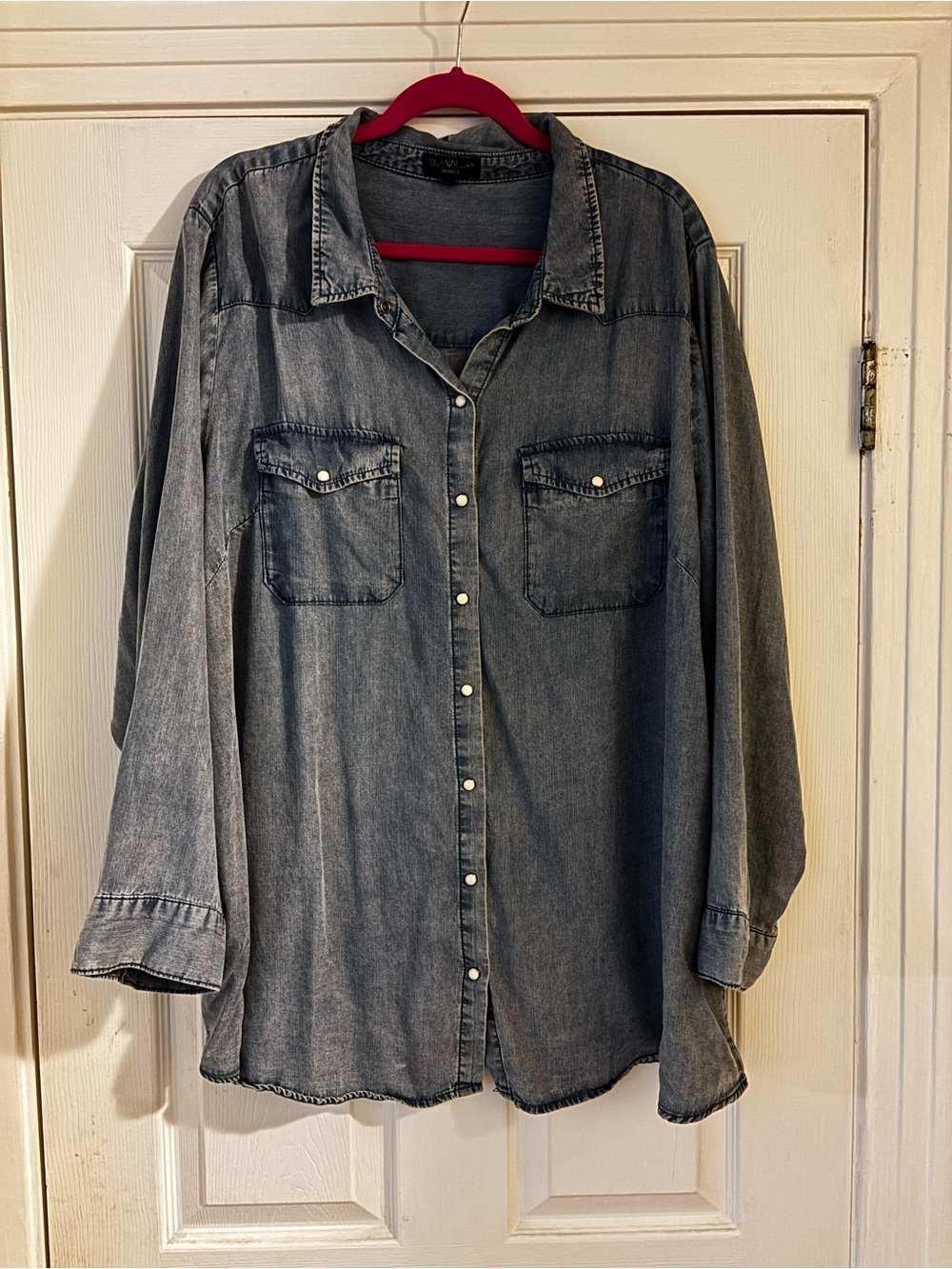 Velvet Heart Washed Denim Button-Down Shirt - Blue